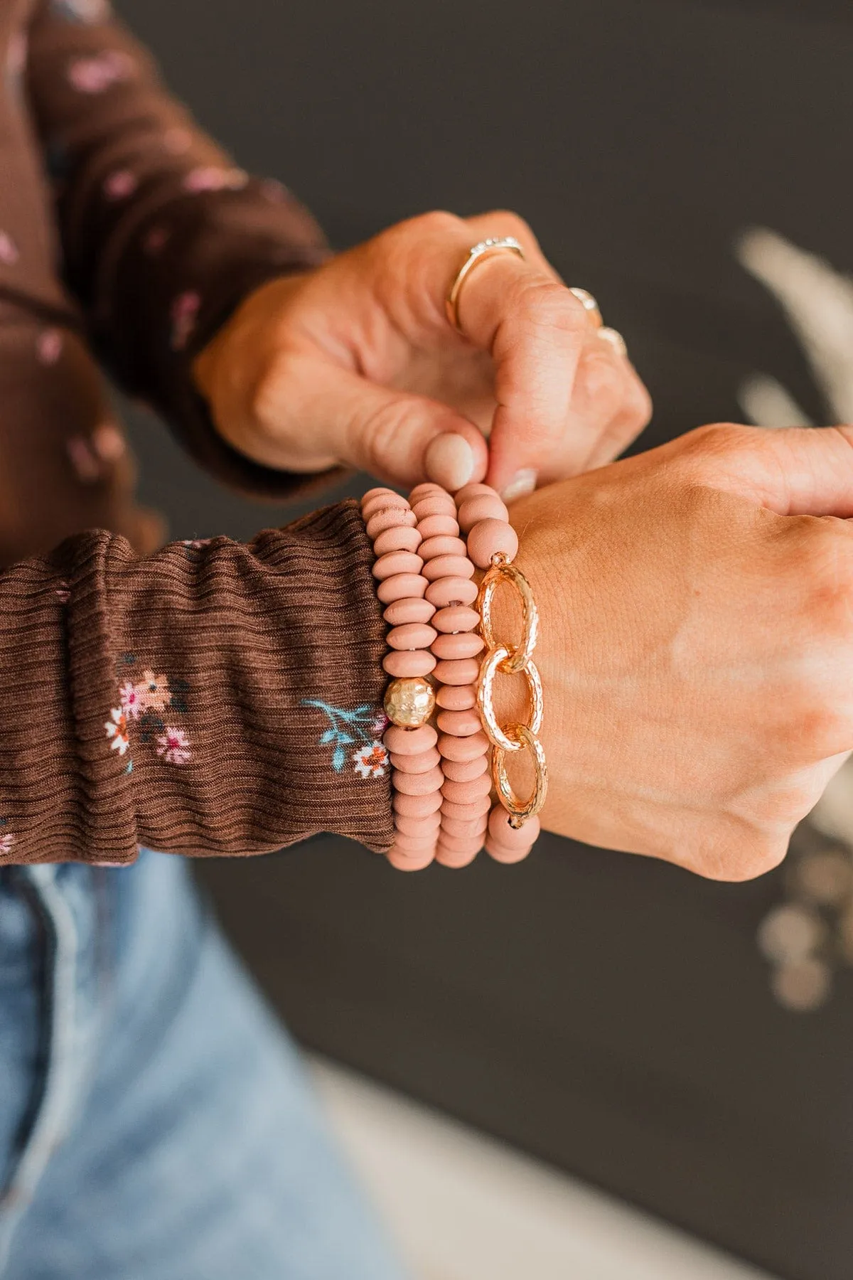 Keep Up Beaded Bracelet Set- Mauve