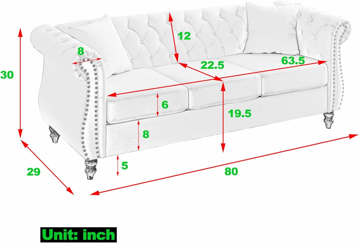 KEIKI Chesterfield Sofa, Retro Style Upholstered 3 3 Seats Velvet Couch with Rolled Arm for Living Room Bedroom Office, Beige
