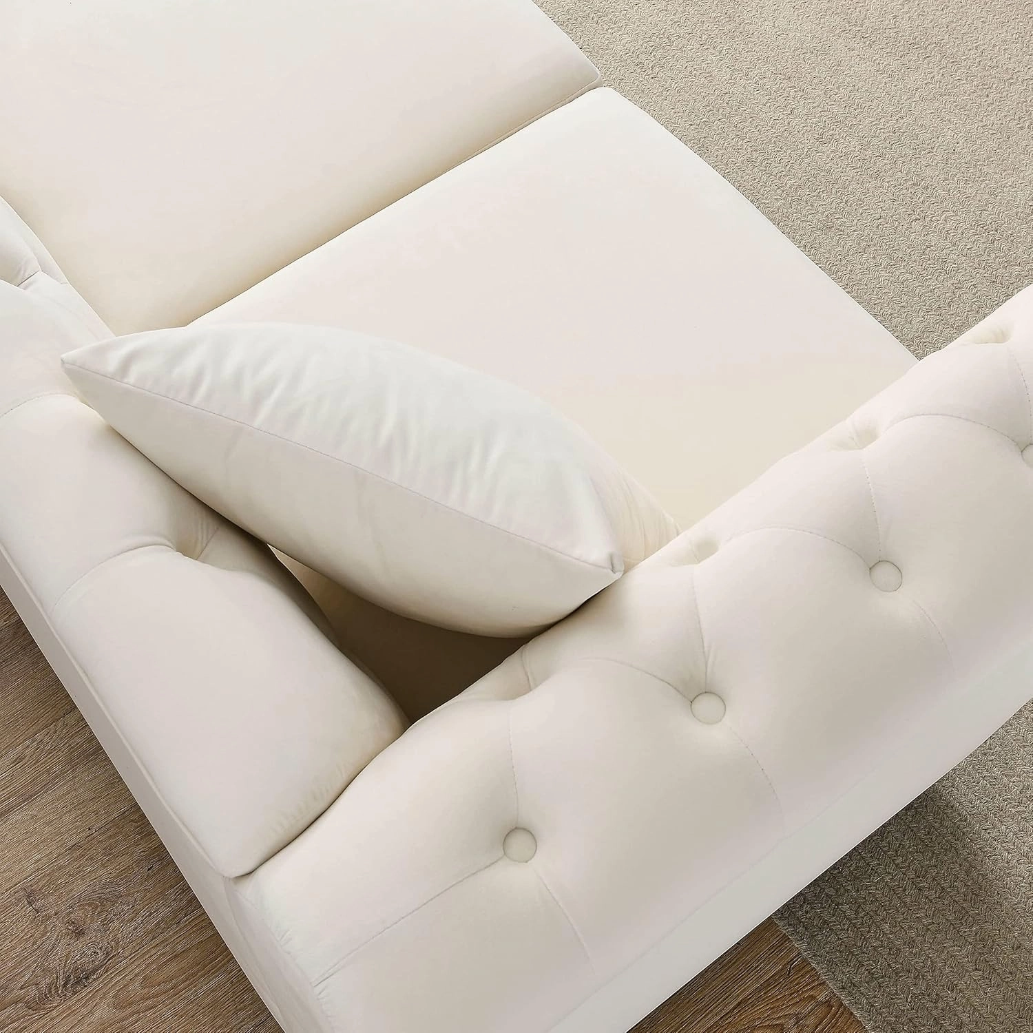 KEIKI Chesterfield Sofa, Retro Style Upholstered 3 3 Seats Velvet Couch with Rolled Arm for Living Room Bedroom Office, Beige