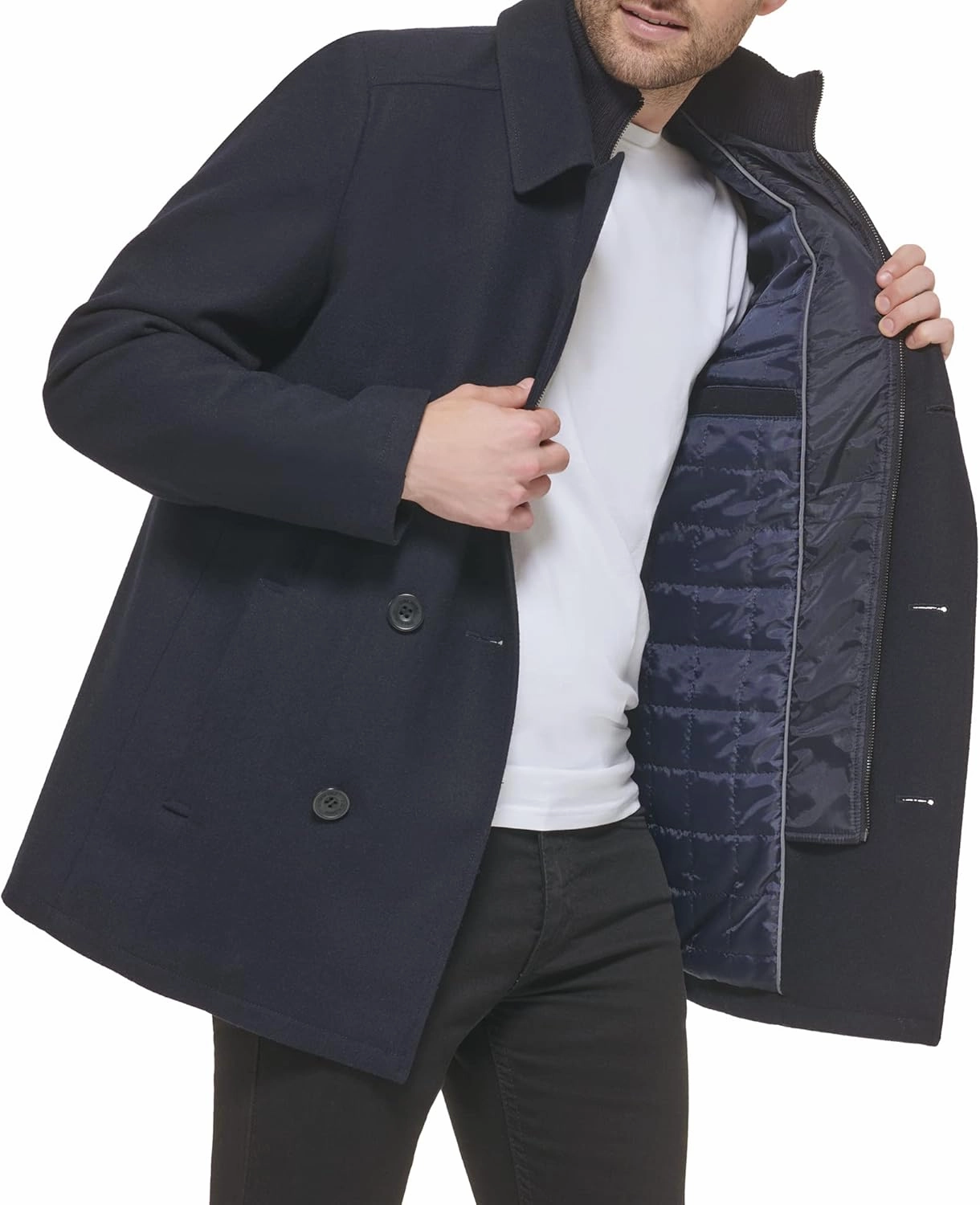 Kenneth Cole Men's Double Breasted Bib Peacoat
