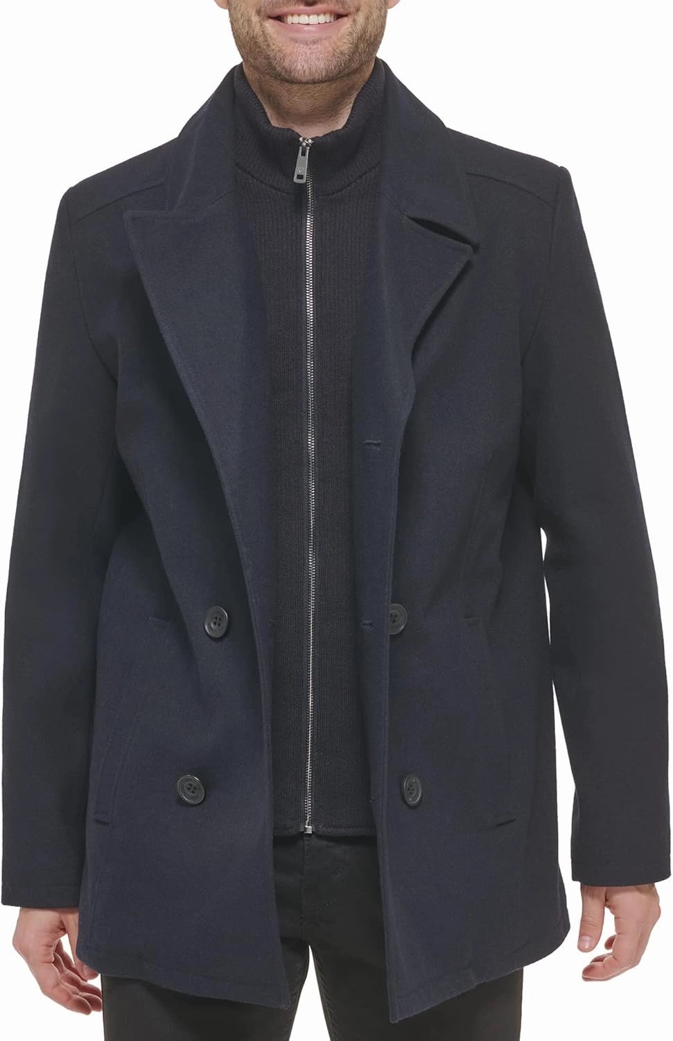 Kenneth Cole Men's Double Breasted Bib Peacoat