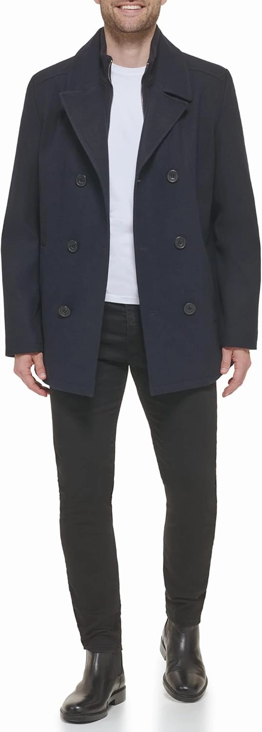 Kenneth Cole Men's Double Breasted Bib Peacoat