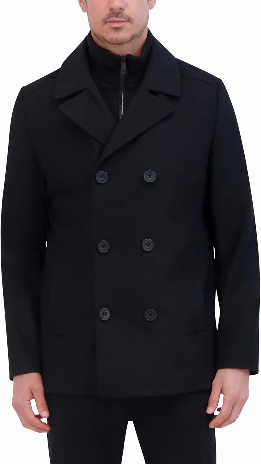 Kenneth Cole Men's Double Breasted Bib Peacoat