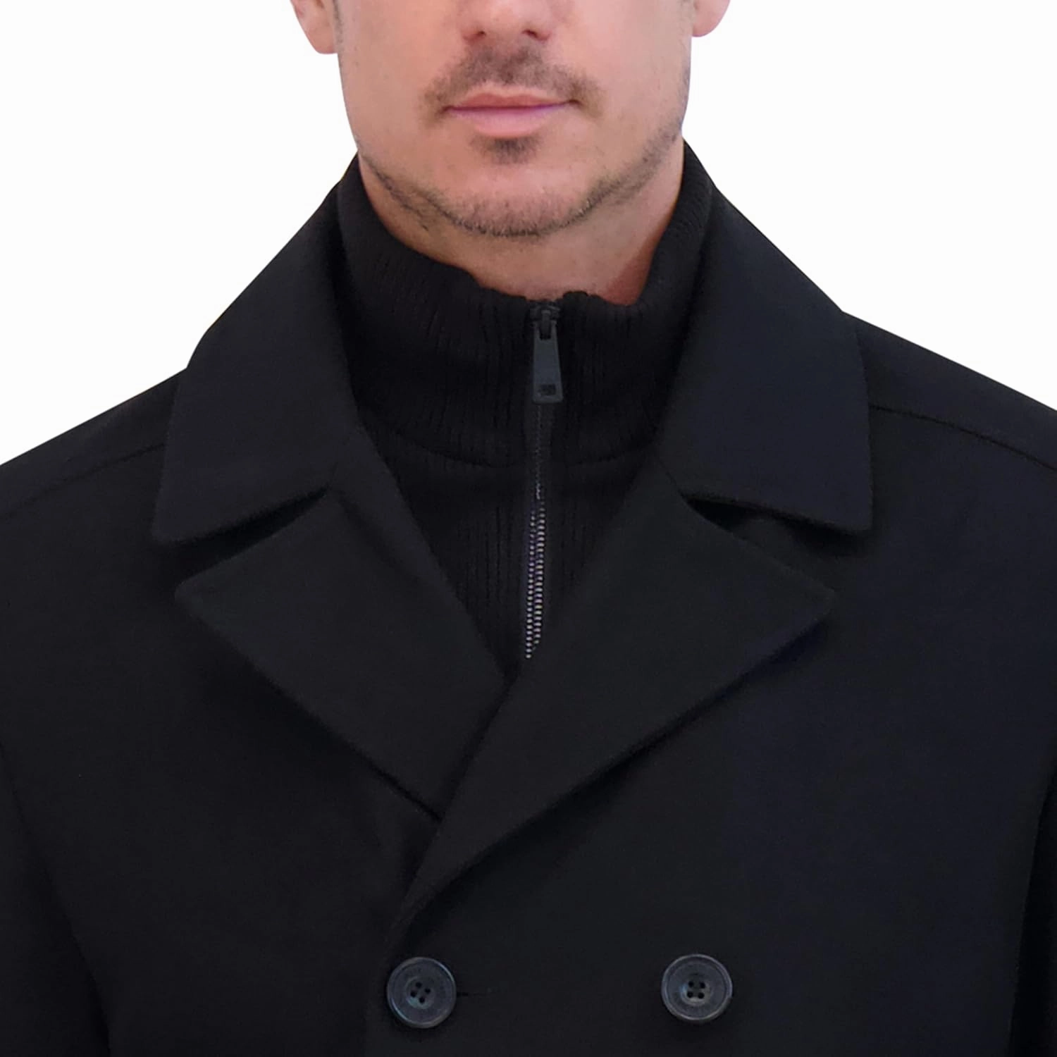 Kenneth Cole Men's Double Breasted Bib Peacoat