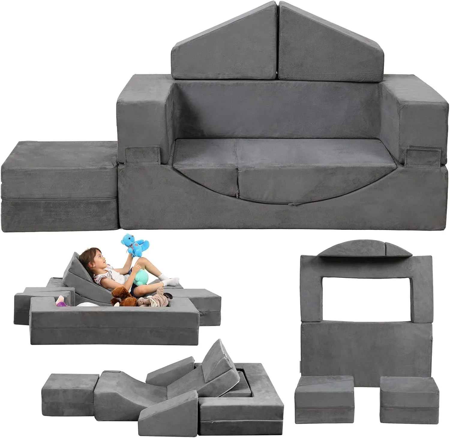 Kids Couch, Modular Kids Sofa for Toddlers, Toddler Couch Foam Play Set, Convertible Sofa for Children