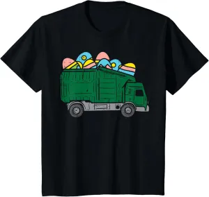 Kids Garbage Truck Eggs Cute Easter Day Egg Hunting Boys Kids T-Shirt