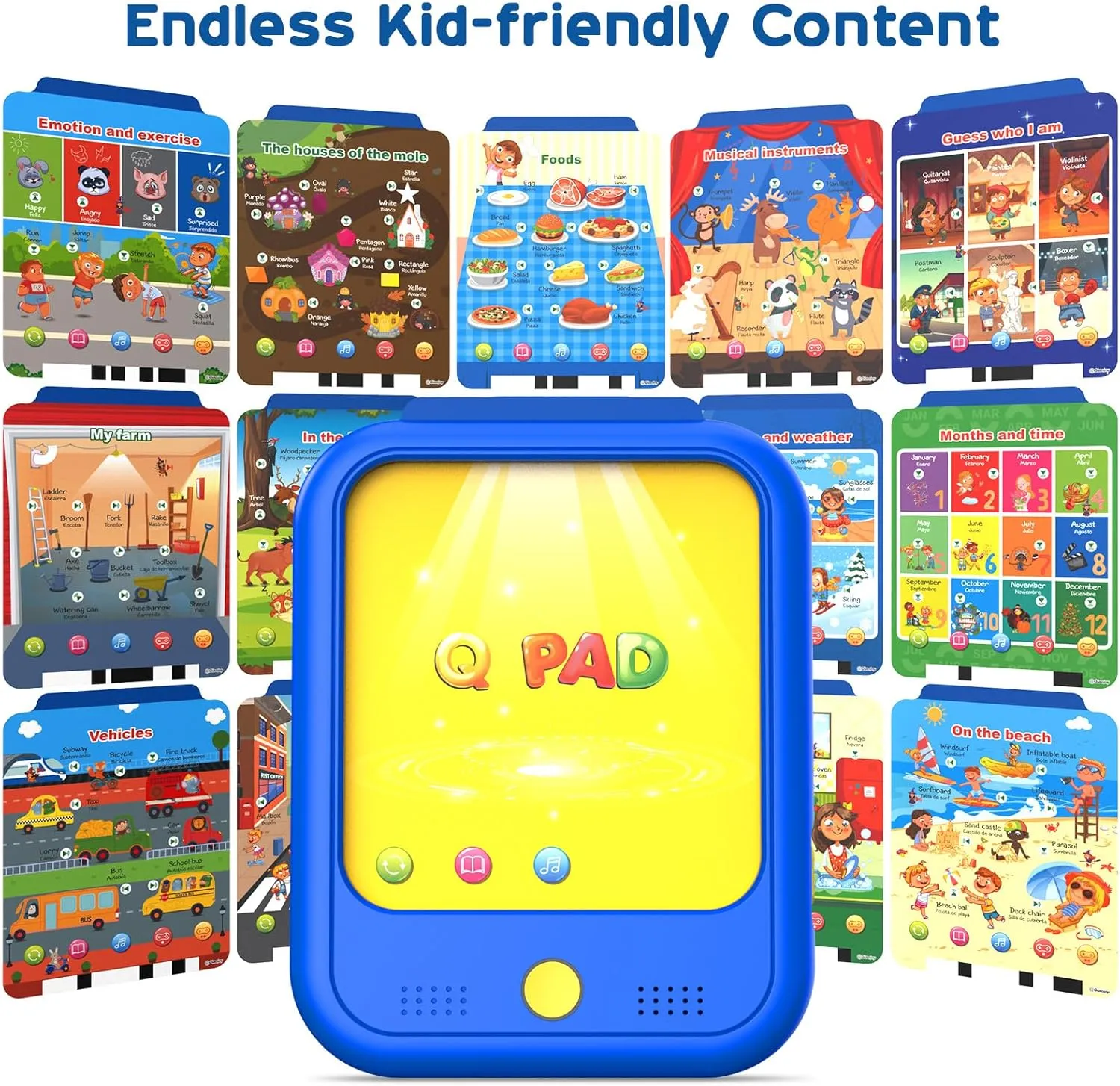 Kids Learning Tablet Educational Learning Pad for Toddlers 2-5 to Learn Alphabets, Numbers, Foods, Time, Music, Vehicles,Jurassic Park, Tablet Toy for Toddlers Ages 2 3 4 5 6 Years Old