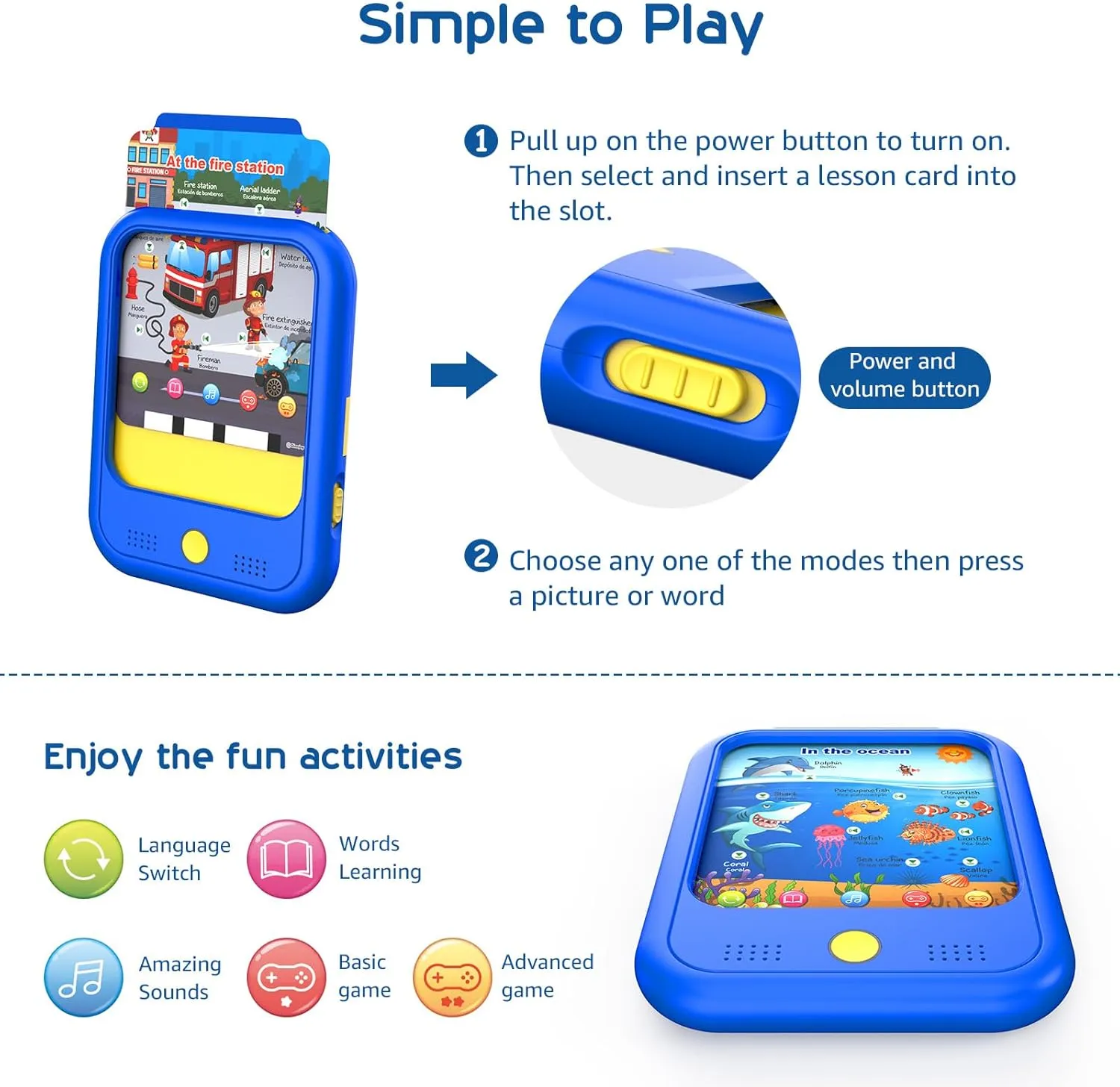 Kids Learning Tablet Educational Learning Pad for Toddlers 2-5 to Learn Alphabets, Numbers, Foods, Time, Music, Vehicles,Jurassic Park, Tablet Toy for Toddlers Ages 2 3 4 5 6 Years Old