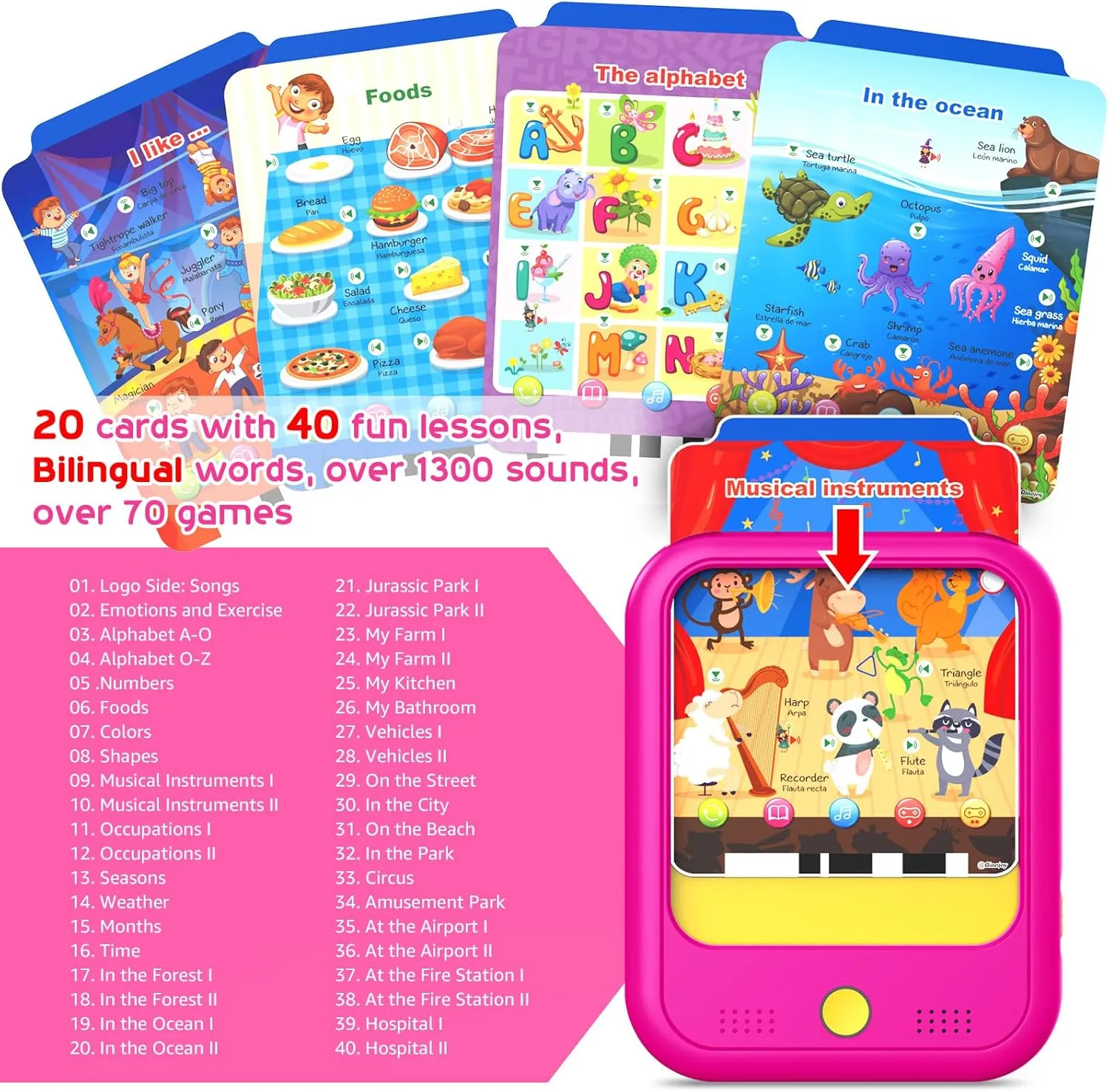 Kids Learning Tablet Educational Learning Pad for Toddlers 2-5 to Learn Alphabets, Numbers, Foods, Time, Music, Vehicles,Jurassic Park, Tablet Toy for Toddlers Ages 2 3 4 5 6 Years Old