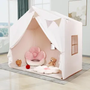 Kids Tent for Girls Boys, 47" x 40" Large Kids Play Tent with Star Lights & Mat, Kids Tent for Indoor and Outdoor, Beige, Age 3 