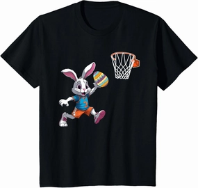 Kids Funny Easter Egg Bunny Dunk Basketball Game Easter Kids Boys T-Shirt