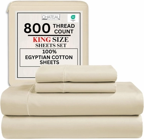 King Sheets Deep Pocket King Sheet Set,100% Cotton Bed Sheets, 800 Thread Count 4 PC Sateen Weave Luxury Bedding Sheet & Pillowcase Sets, Soft & Comfy Naturally Cool, No Pill Machine Washable- Ivory