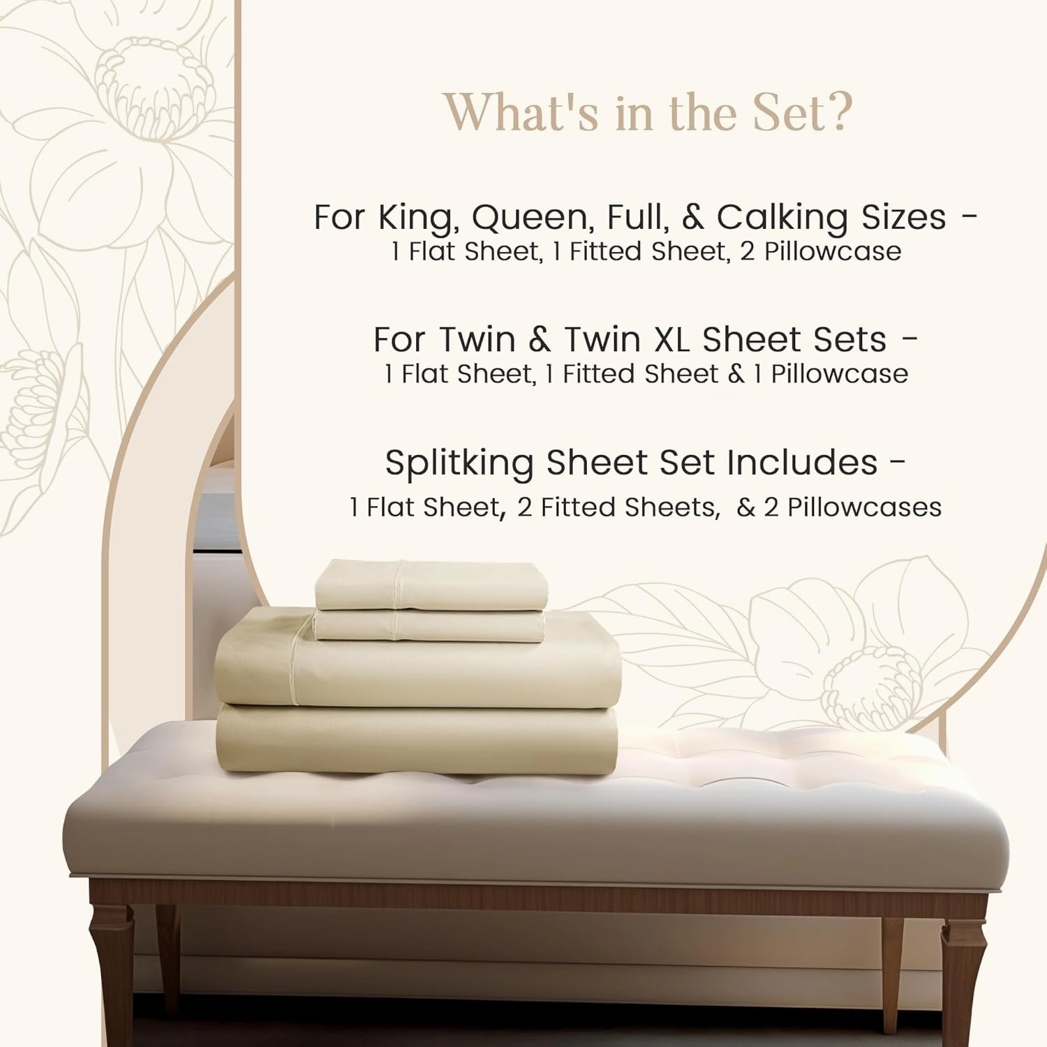 King Sheets Deep Pocket King Sheet Set,100% Cotton Bed Sheets, 800 Thread Count 4 PC Sateen Weave Luxury Bedding Sheet & Pillowcase Sets, Soft & Comfy Naturally Cool, No Pill Machine Washable- Ivory