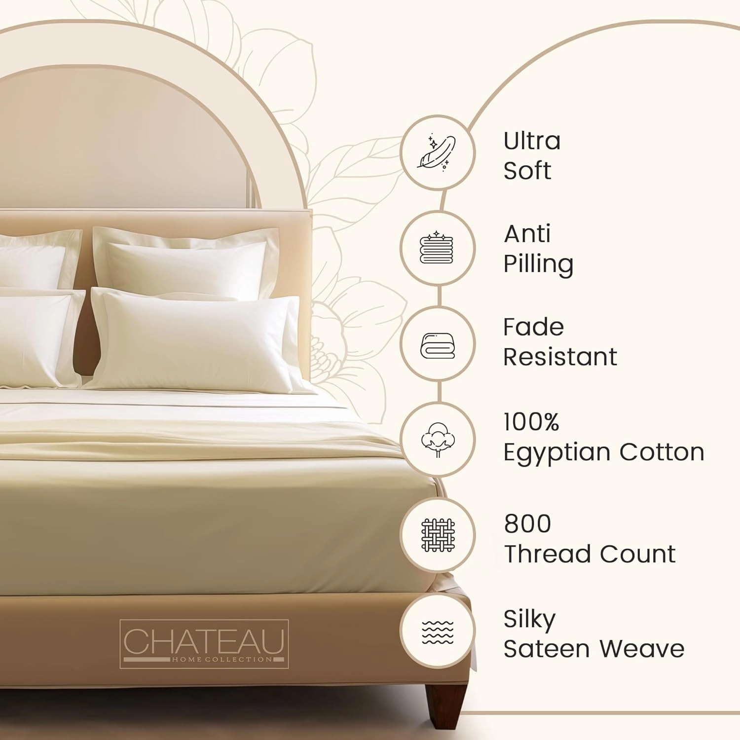 King Sheets Deep Pocket King Sheet Set,100% Cotton Bed Sheets, 800 Thread Count 4 PC Sateen Weave Luxury Bedding Sheet & Pillowcase Sets, Soft & Comfy Naturally Cool, No Pill Machine Washable- Ivory