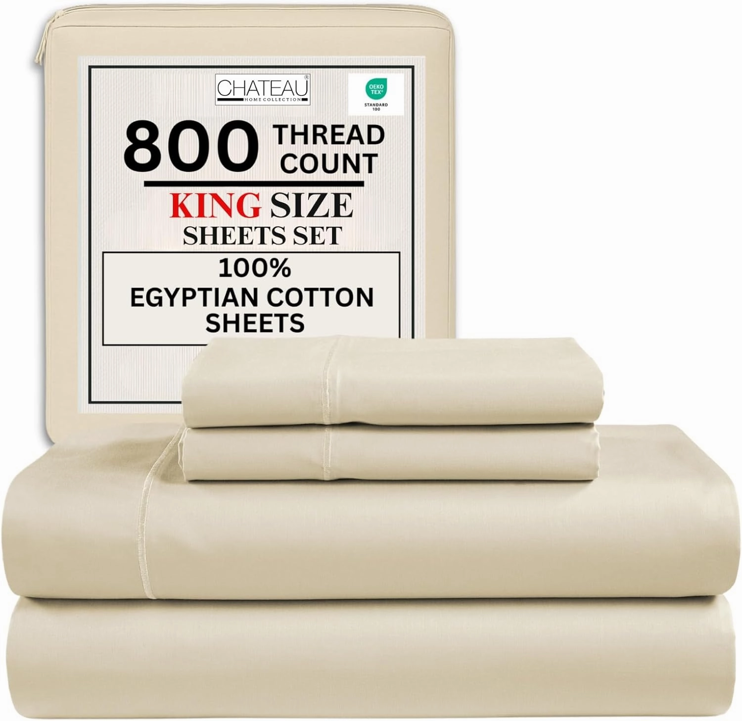 King Sheets Deep Pocket King Sheet Set,100% Cotton Bed Sheets, 800 Thread Count 4 PC Sateen Weave Luxury Bedding Sheet & Pillowcase Sets, Soft & Comfy Naturally Cool, No Pill Machine Washable- Ivory