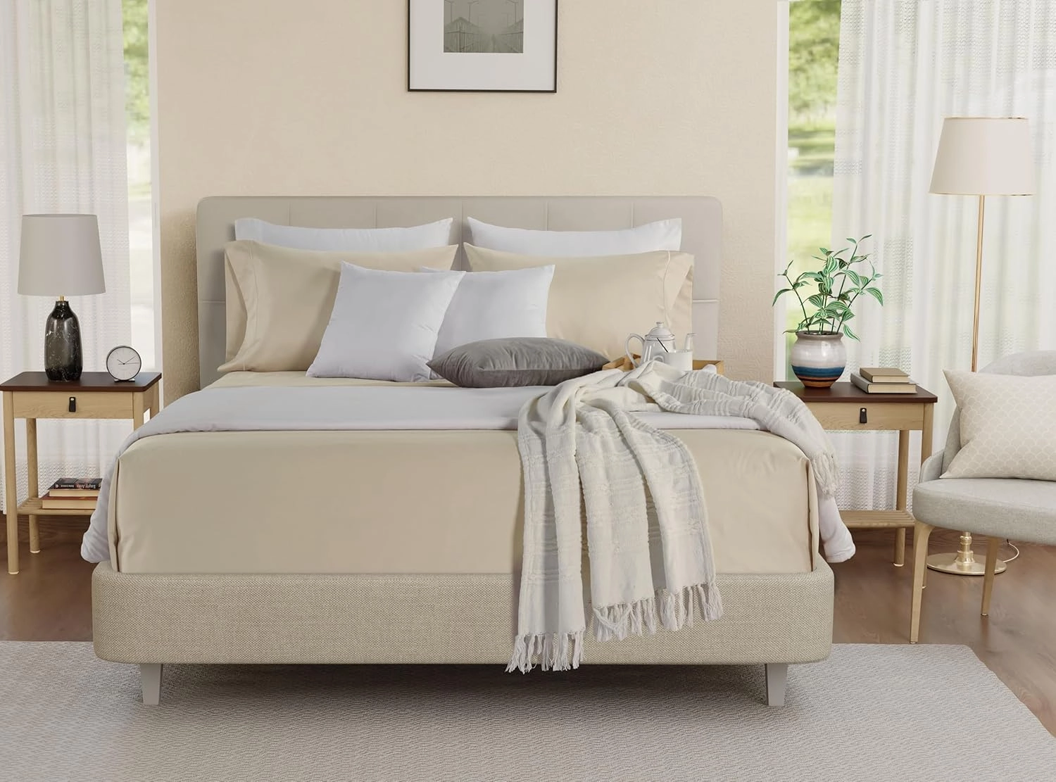 King Sheets Deep Pocket King Sheet Set,100% Cotton Bed Sheets, 800 Thread Count 4 PC Sateen Weave Luxury Bedding Sheet & Pillowcase Sets, Soft & Comfy Naturally Cool, No Pill Machine Washable- Ivory