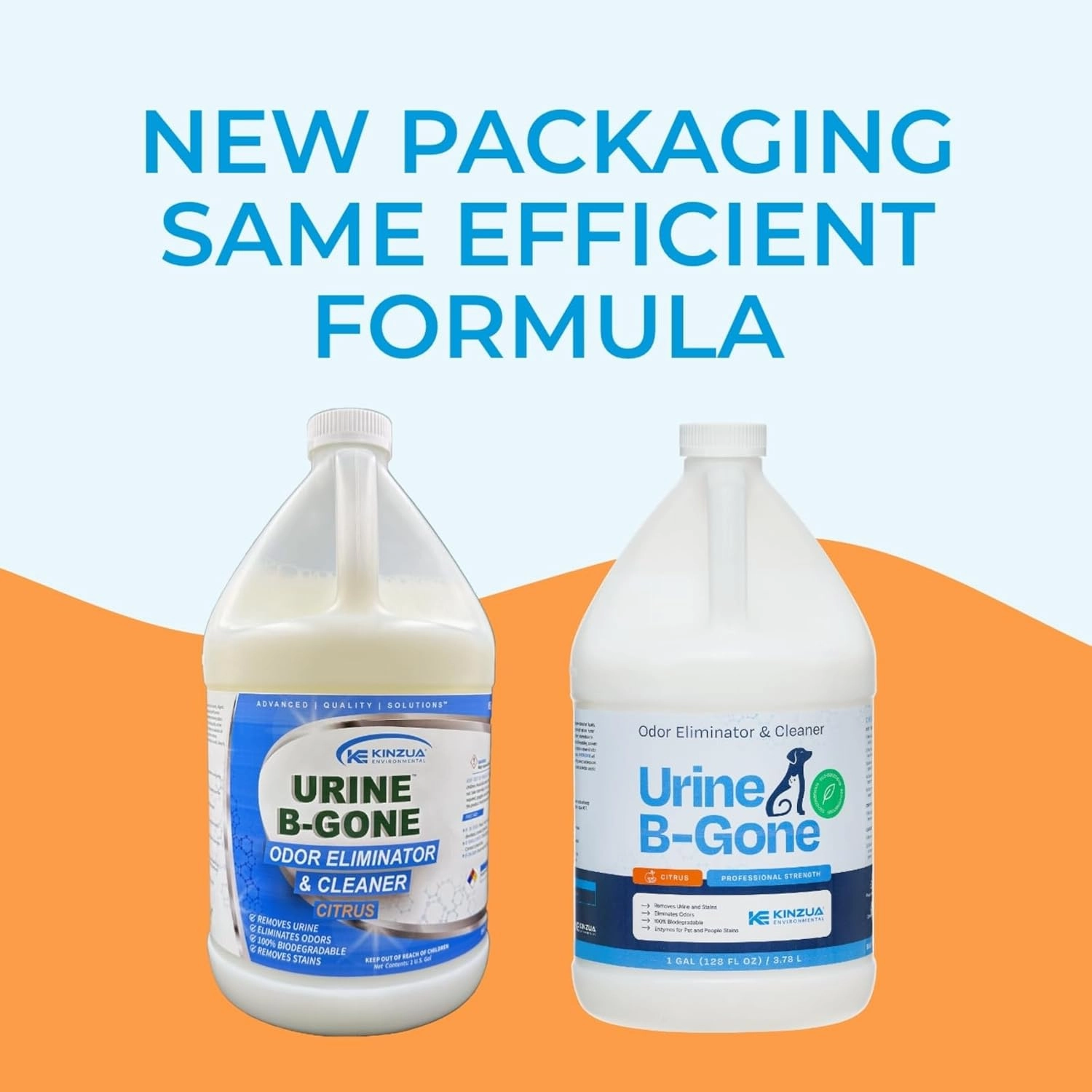 KINZUA ENVIRONMENTAL Urine B-Gone, Professional Enzyme Odor Eliminator & Pet Stain Remover, Human, Cat & Dog Urine Cleaner, Effective on Laundry, Carpets & More, Citrus Scent, 1 Gallon