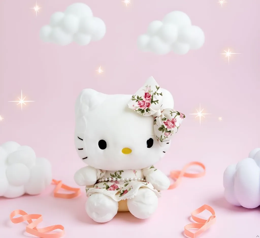 Kitty Plush 10” Collectible Kitty Plushie Cute Stuffed Animal Toy Adorable Kawaii Doll (Pearls Country)