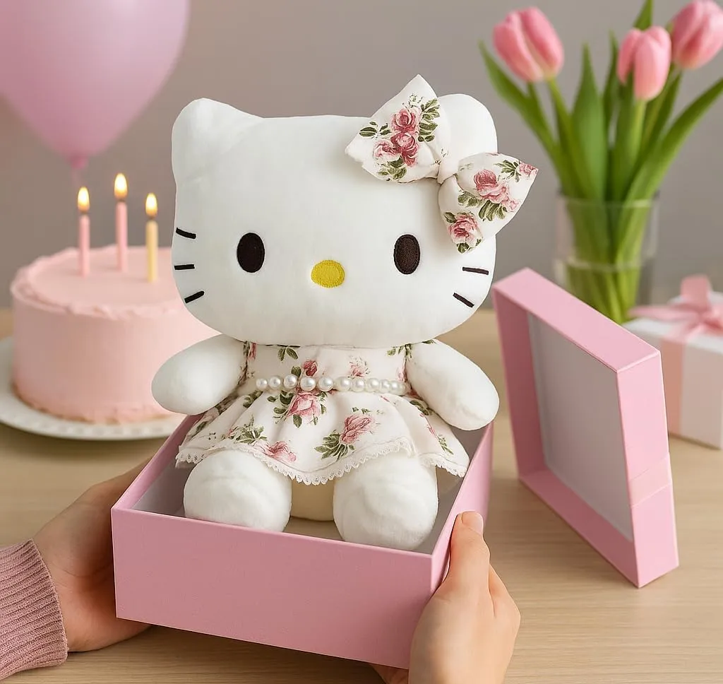 Kitty Plush 10” Collectible Kitty Plushie Cute Stuffed Animal Toy Adorable Kawaii Doll (Pearls Country)