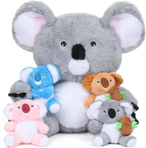 Koala Plush Toys Set, 1 Large 4 Small Stuffed Animals, Cute Koalas Plush for Kids, Birthday Party Decorations, Soft and Huggable Stuffed Animal Set