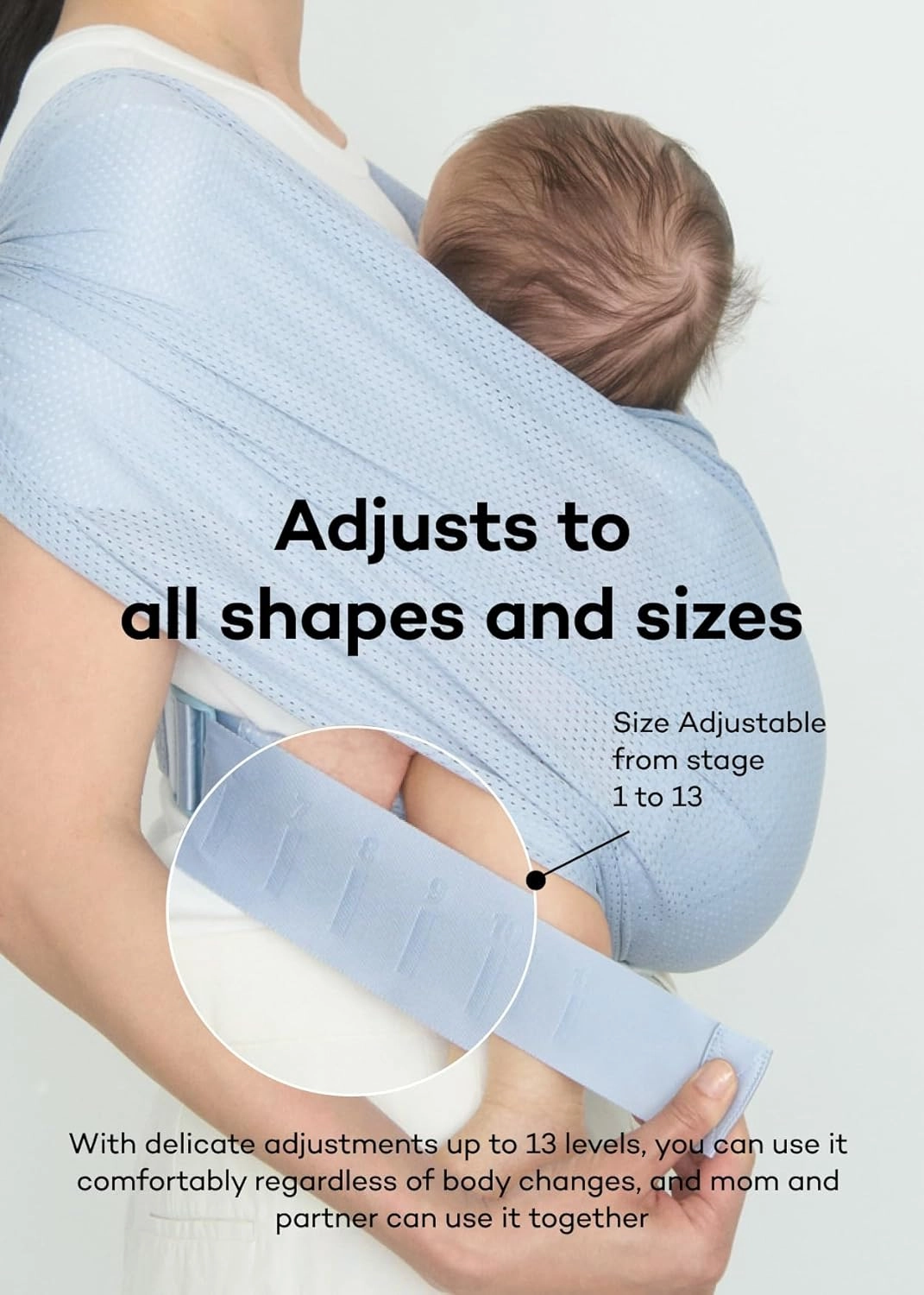 Konny New and Improved Baby Carrier Flex AirMesh(Includes Head Support) - Adjustable Summer, Easy to Wear, Baby Wrap Carrier, Perfect for Newborn Babies Essentials up to 44 lbs (M-4XL) - Mint Grey