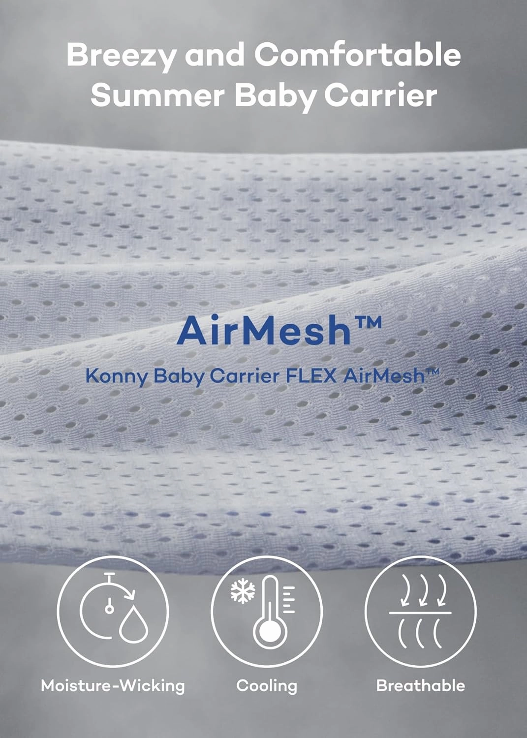 Konny New and Improved Baby Carrier Flex AirMesh(Includes Head Support) - Adjustable Summer, Easy to Wear, Baby Wrap Carrier, Perfect for Newborn Babies Essentials up to 44 lbs (M-4XL) - Mint Grey