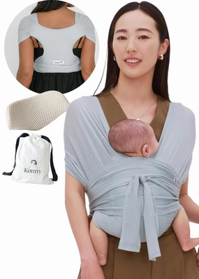 Konny New and Improved Baby Carrier Flex AirMesh(Includes Head Support) - Adjustable Summer, Easy to Wear, Baby Wrap Carrier, Perfect for Newborn Babies Essentials up to 44 lbs (M-4XL) - Mint Grey