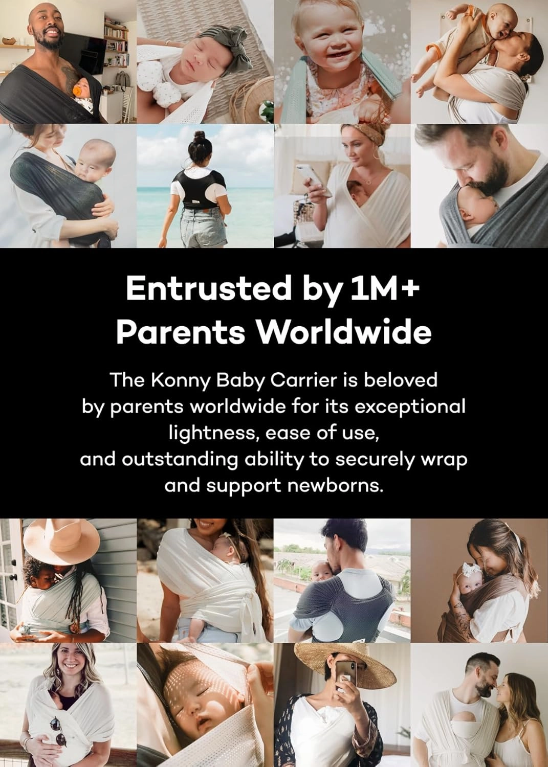 Konny New and Improved Baby Carrier Flex AirMesh(Includes Head Support) - Adjustable Summer, Easy to Wear, Baby Wrap Carrier, Perfect for Newborn Babies Essentials up to 44 lbs (M-4XL) - Mint Grey