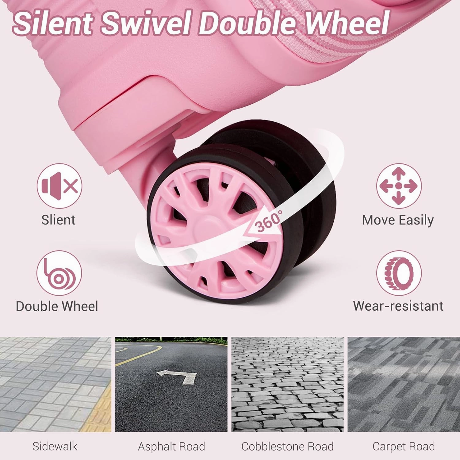 Kono Luggage Sets 3 Piece Hard Shell Travel Trolley 4 Spinner Wheels Lightweight Polypropylene Suitcase with TSA Lock (Pink, 20/24/28 Set)