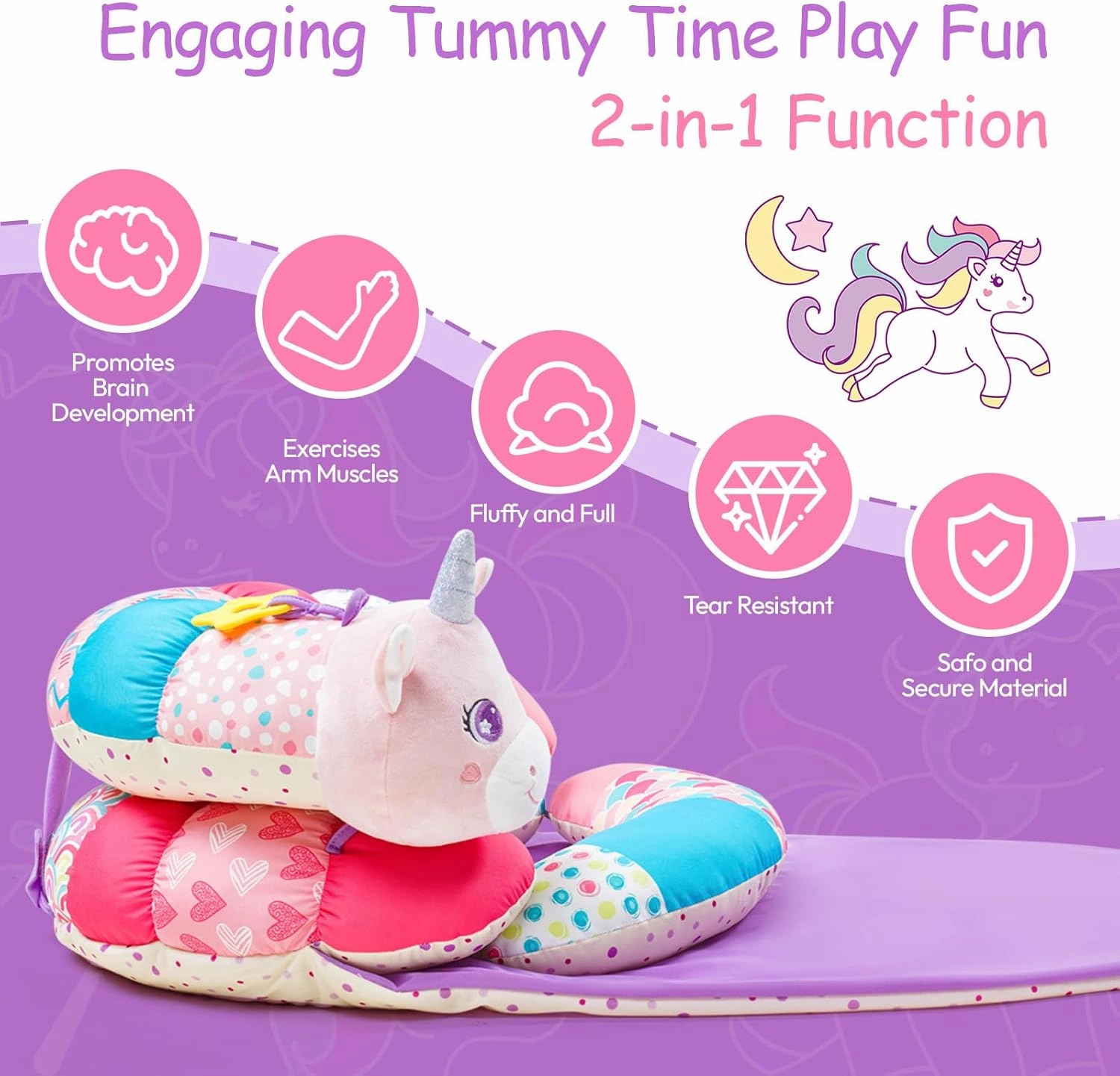 Koty Tummy Time Toys, 2-in-1 Unicorn Tummy Time Mat & Seated Support Pillow, Baby Toys 0-6 Months, Sensory Play Developmental Newborn Baby Shower Birthday Gifts for Boys Girls