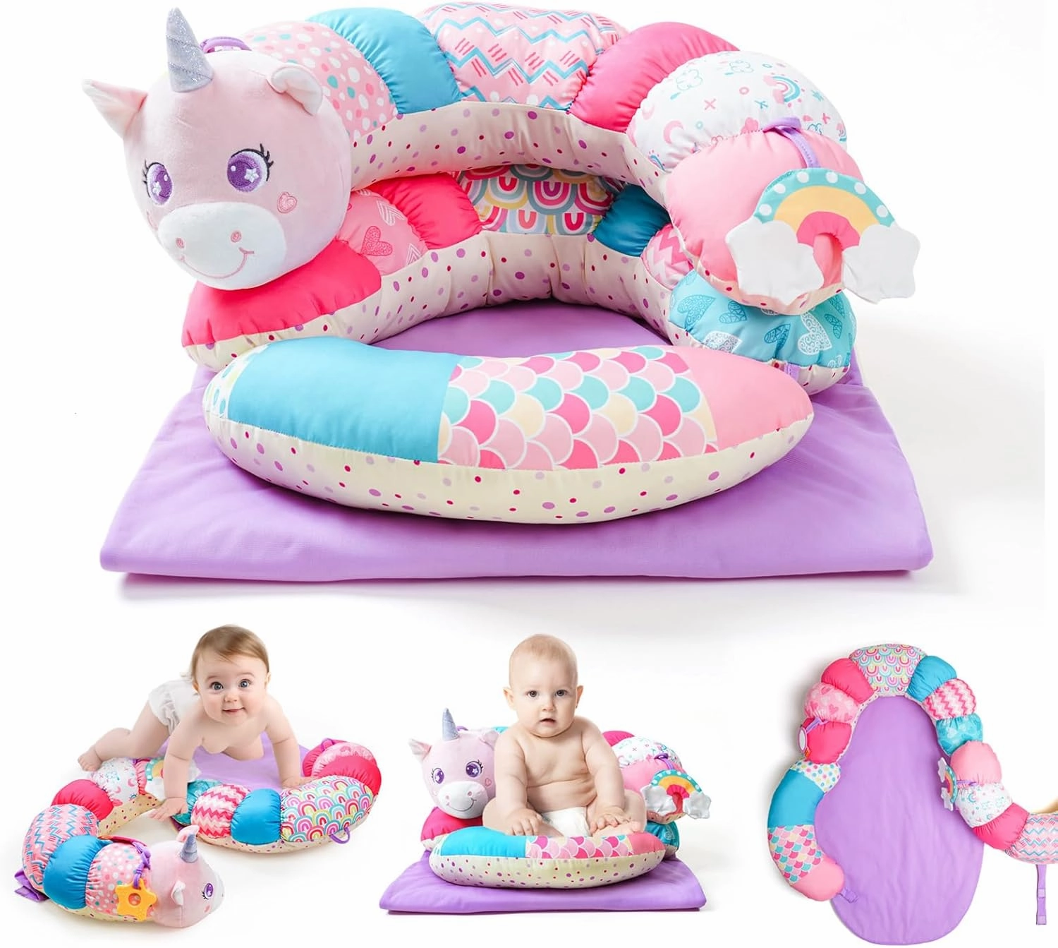 Koty Tummy Time Toys, 2-in-1 Unicorn Tummy Time Mat & Seated Support Pillow, Baby Toys 0-6 Months, Sensory Play Developmental Newborn Baby Shower Birthday Gifts for Boys Girls