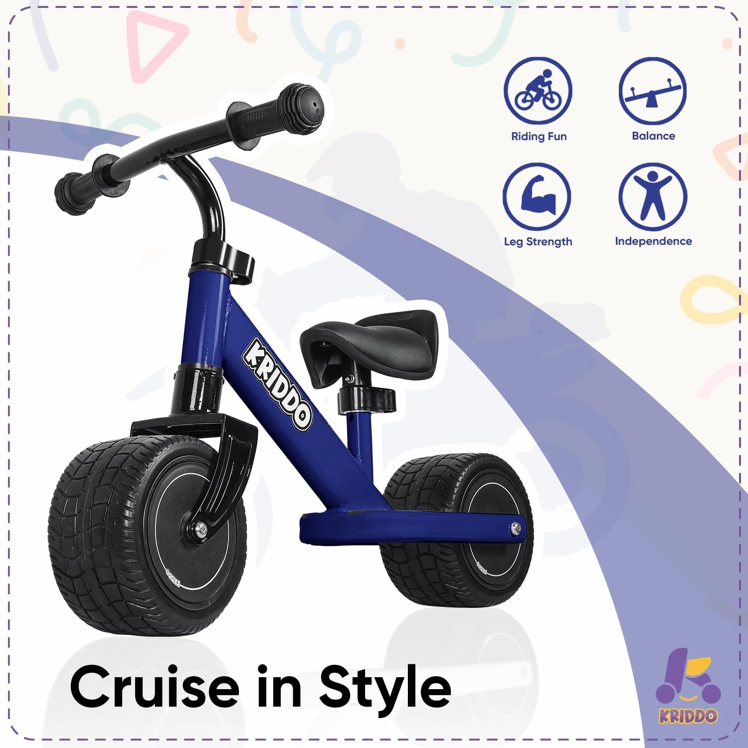 KRIDDO Baby Balance Bike Mini Cruiser Design with Wide PU Wheels for 1-3 Year Olds Ideal First Birthday Gift and Baby Toy, Blue