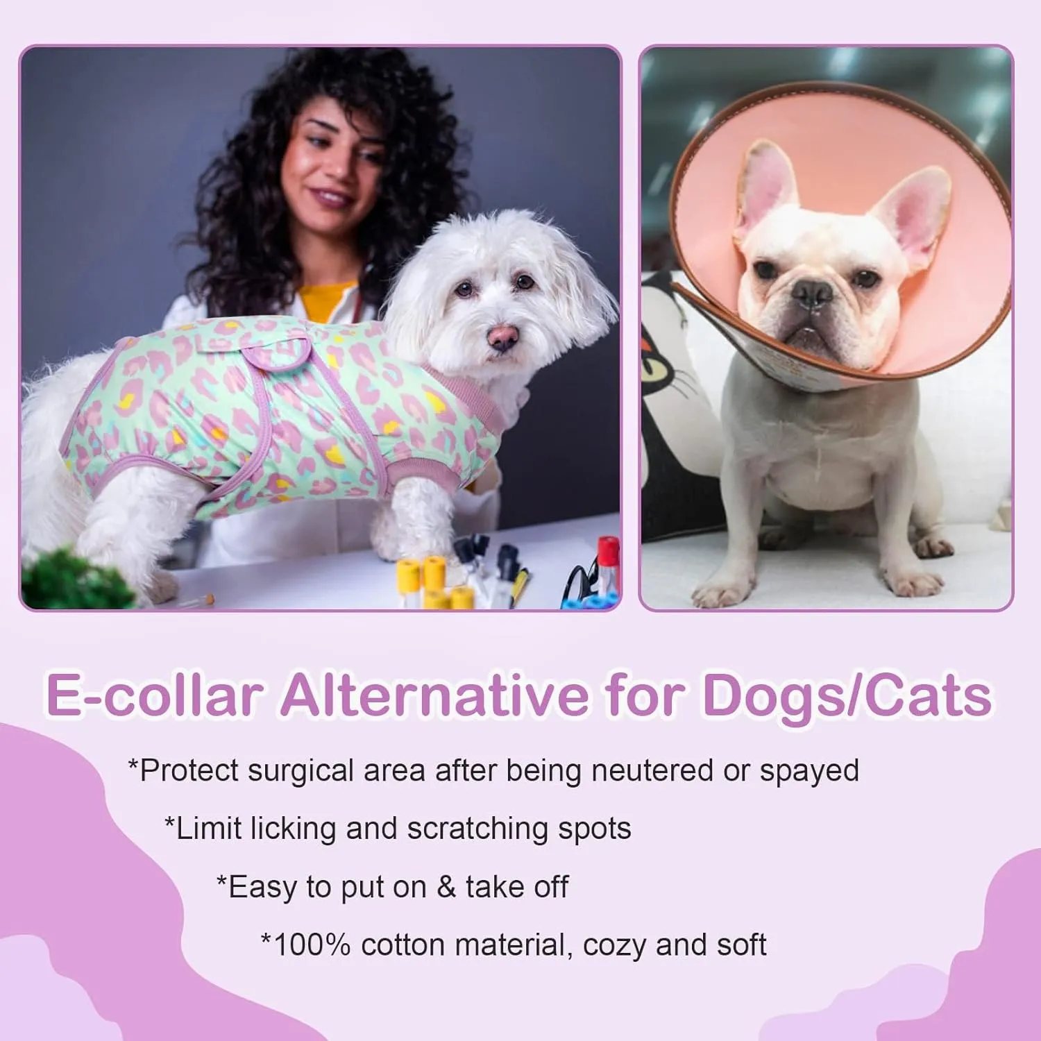 Kuoser Dog Recovery Suit for Dogs After Surgery,Professional Surgical Onesie for Female Male Dogs Spay Neuter,Soft Dog Surgery Suit Bodysuit for Abdominal Wounds Skin Disease,Light Purple Leopard M