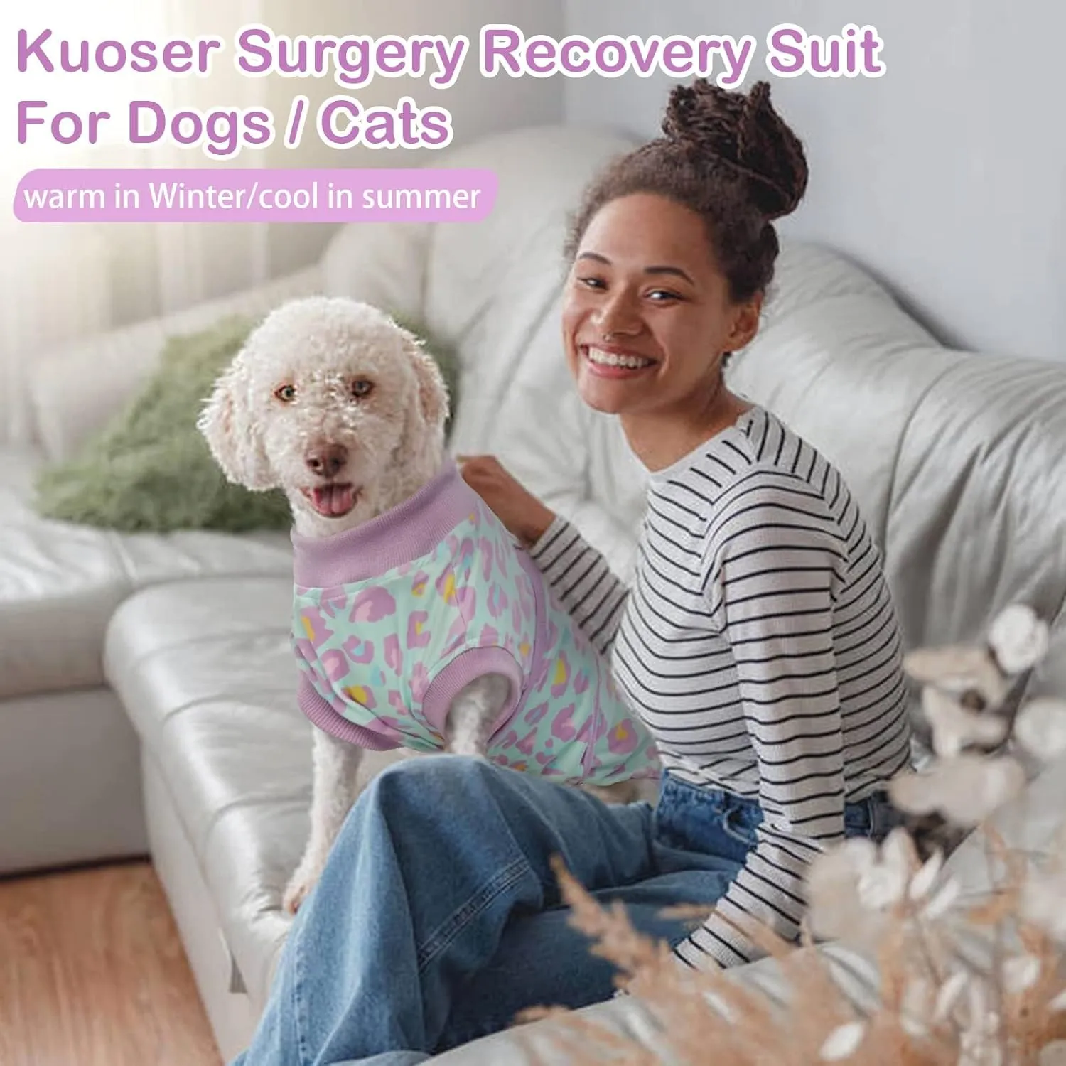 Kuoser Dog Recovery Suit for Dogs After Surgery,Professional Surgical Onesie for Female Male Dogs Spay Neuter,Soft Dog Surgery Suit Bodysuit for Abdominal Wounds Skin Disease,Light Purple Leopard M