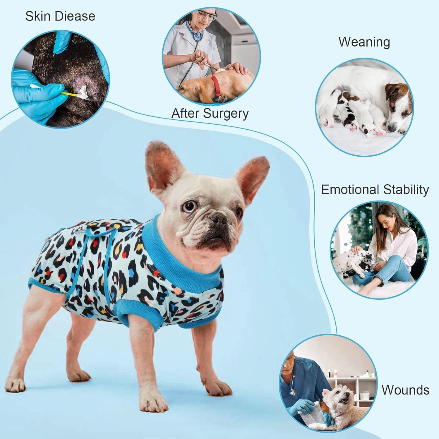 Kuoser Dog Recovery Suit for Dogs After Surgery,Professional Surgical Onesie for Female Male Dogs Spay Neuter,Soft Dog Surgery Suit Bodysuit for Abdominal Wounds Skin Disease,Blue Leopard M