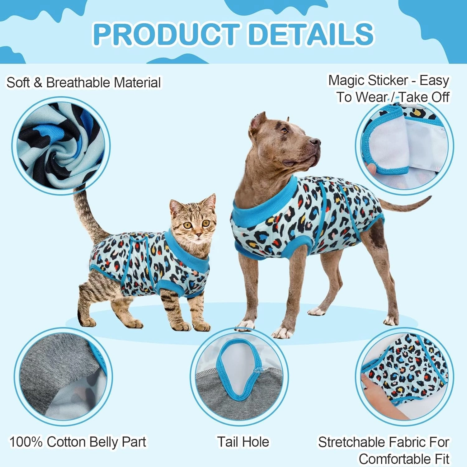 Kuoser Dog Recovery Suit for Dogs After Surgery,Professional Surgical Onesie for Female Male Dogs Spay Neuter,Soft Dog Surgery Suit Bodysuit for Abdominal Wounds Skin Disease,Blue Leopard M