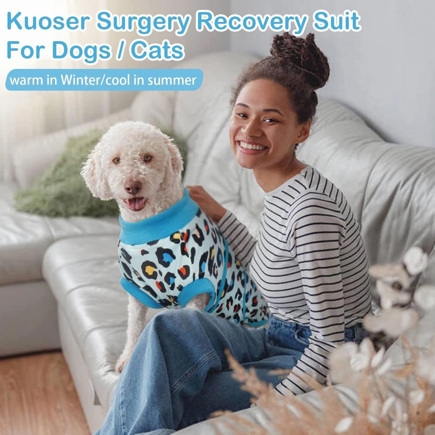 Kuoser Dog Recovery Suit for Dogs After Surgery,Professional Surgical Onesie for Female Male Dogs Spay Neuter,Soft Dog Surgery Suit Bodysuit for Abdominal Wounds Skin Disease,Blue Leopard M