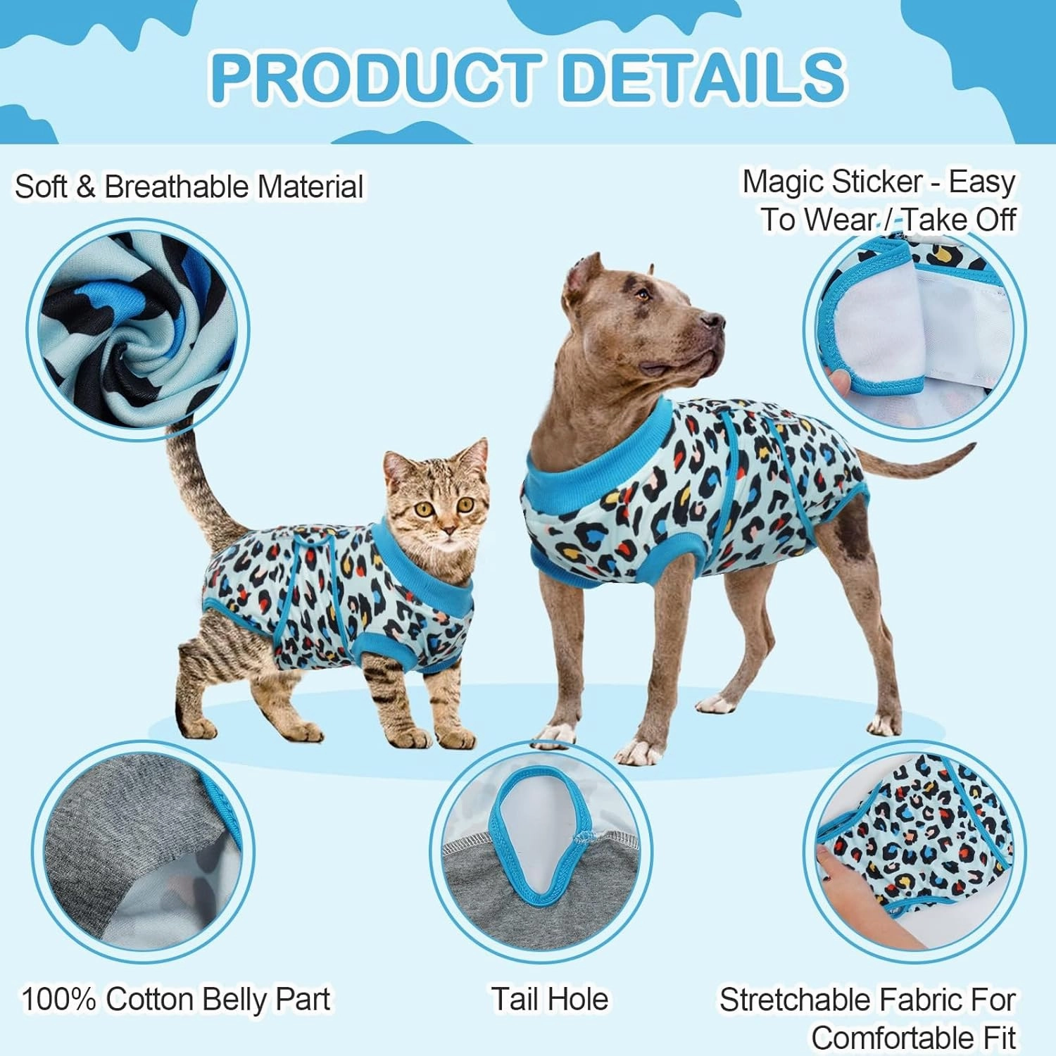 Kuoser Dog Recovery Suit for Dogs After Surgery,Professional Surgical Onesie for Female Male Dogs Spay Neuter,Soft Dog Surgery Suit Bodysuit for Abdominal Wounds Skin Disease,Blue Leopard M