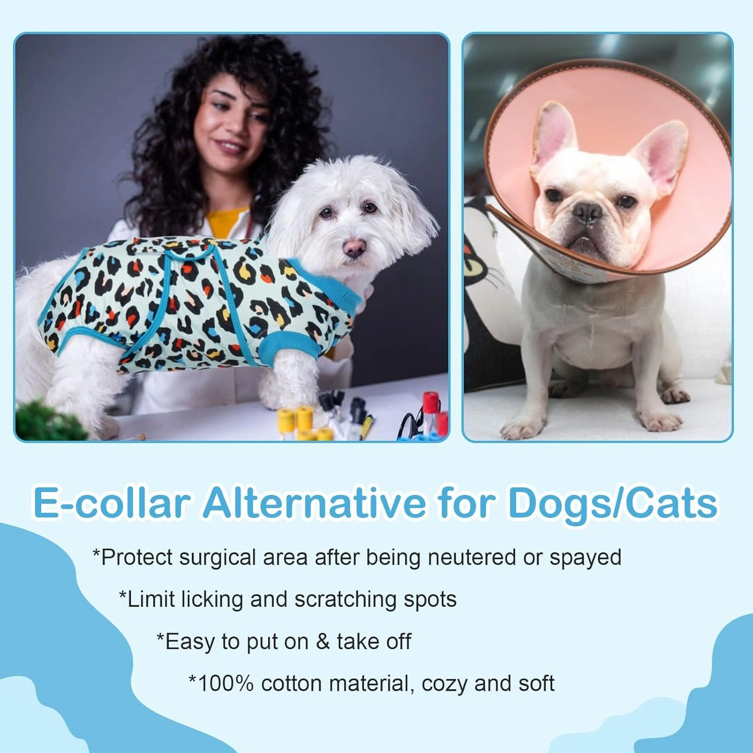 Kuoser Dog Recovery Suit for Dogs After Surgery,Professional Surgical Onesie for Female Male Dogs Spay Neuter,Soft Dog Surgery Suit Bodysuit for Abdominal Wounds Skin Disease,Blue Leopard M
