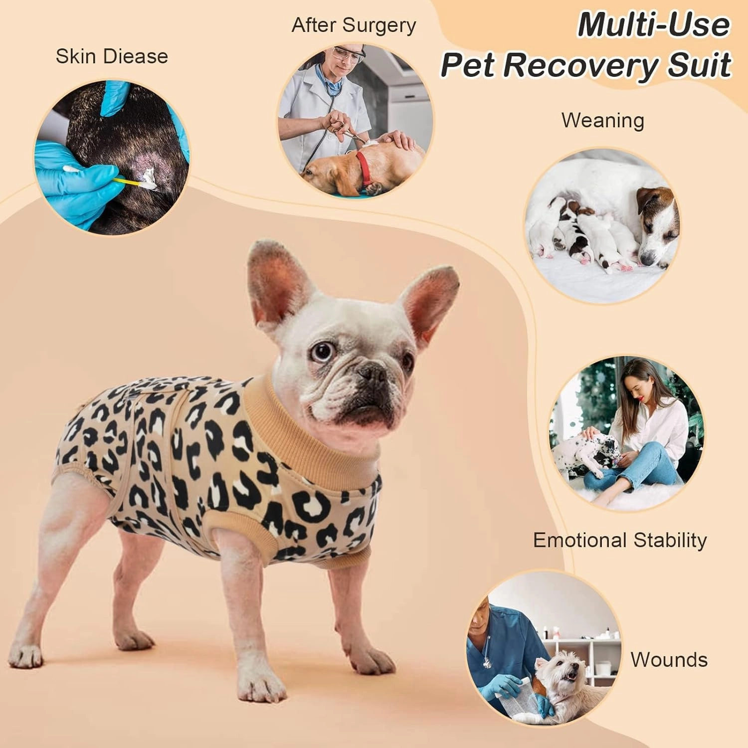 Kuoser Dog Recovery Suit for Dogs After Surgery,Professional Surgical Onesie for Female Male Dogs Spay Neuter,Soft Dog Surgery Suit Bodysuit for Abdominal Wounds Skin Disease,Coffee Leopard L