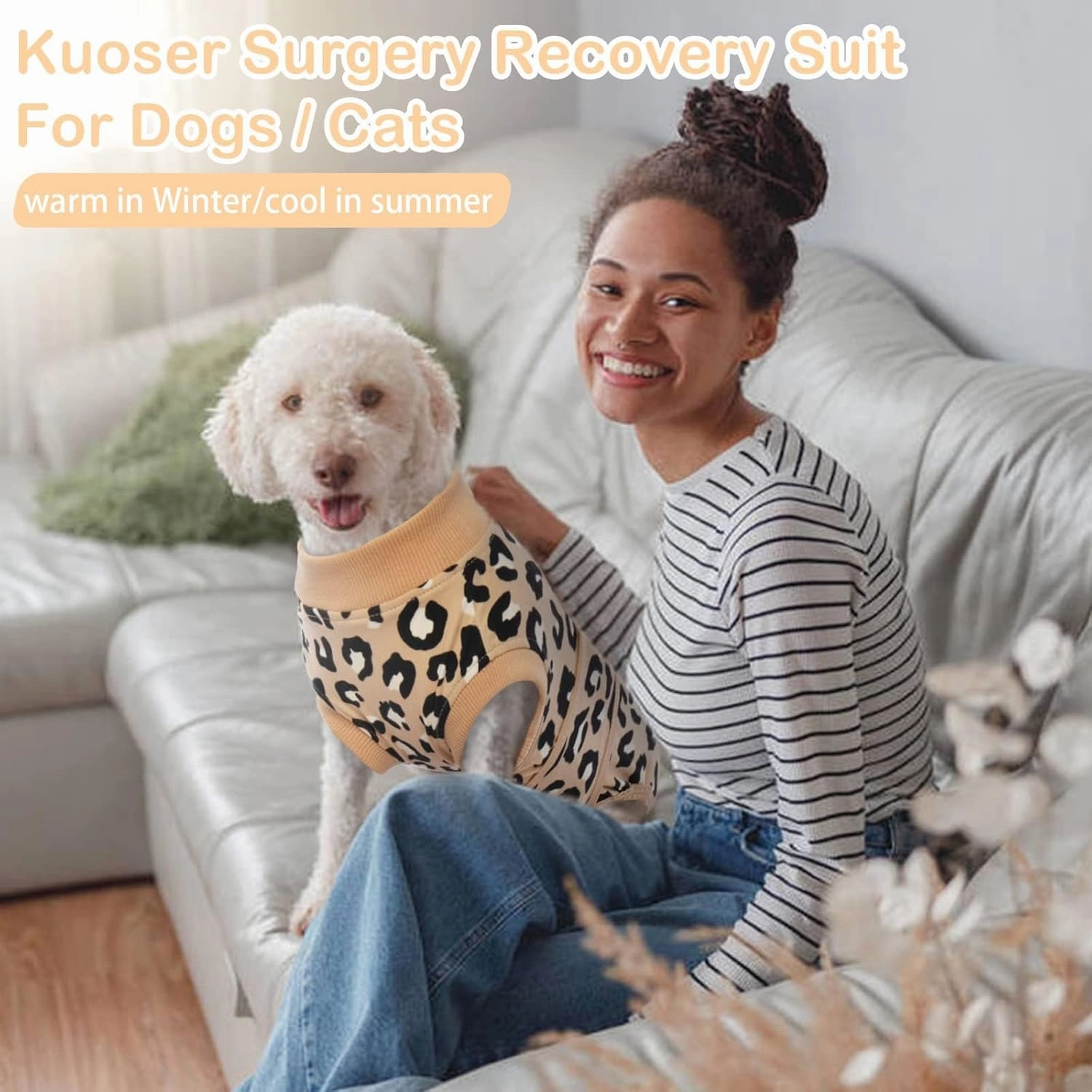 Kuoser Dog Recovery Suit for Dogs After Surgery,Professional Surgical Onesie for Female Male Dogs Spay Neuter,Soft Dog Surgery Suit Bodysuit for Abdominal Wounds Skin Disease,Coffee Leopard L