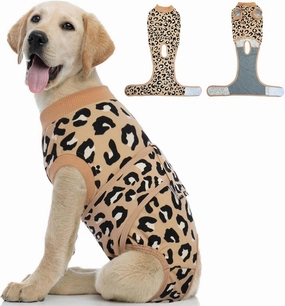 Kuoser Dog Recovery Suit for Dogs After Surgery,Professional Surgical Onesie for Female Male Dogs Spay Neuter,Soft Dog Surgery Suit Bodysuit for Abdominal Wounds Skin Disease,Coffee Leopard L