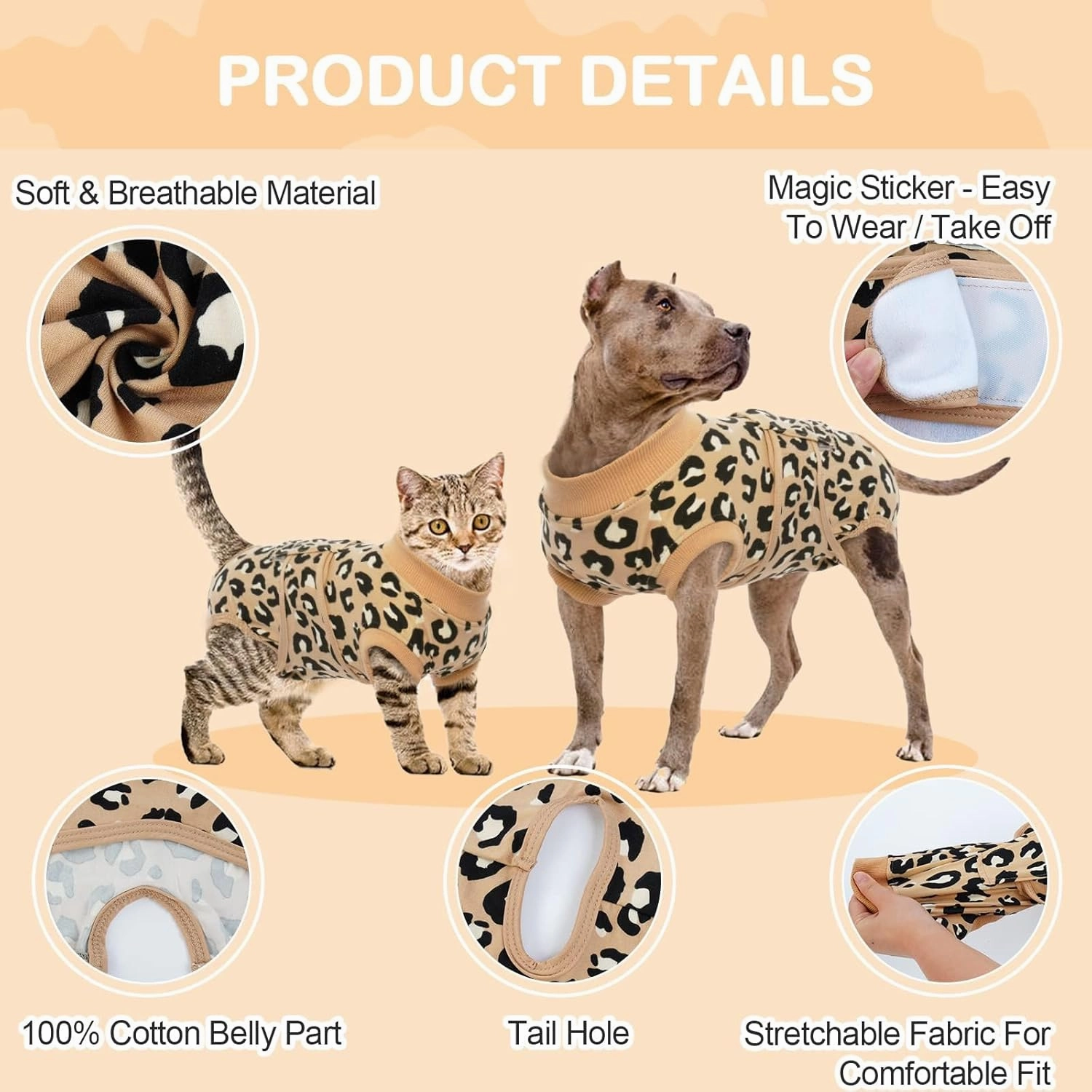 Kuoser Dog Recovery Suit for Dogs After Surgery,Professional Surgical Onesie for Female Male Dogs Spay Neuter,Soft Dog Surgery Suit Bodysuit for Abdominal Wounds Skin Disease,Coffee Leopard L