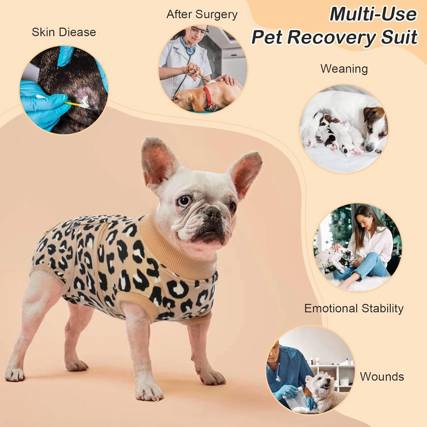 Kuoser Dog Recovery Suit for Dogs After Surgery,Professional Surgical Onesie for Female Male Dogs Spay Neuter,Soft Dog Surgery Suit Bodysuit for Abdominal Wounds Skin Disease,Coffee Leopard M