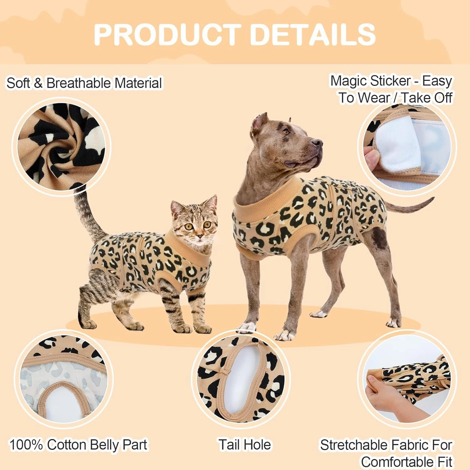 Kuoser Dog Recovery Suit for Dogs After Surgery,Professional Surgical Onesie for Female Male Dogs Spay Neuter,Soft Dog Surgery Suit Bodysuit for Abdominal Wounds Skin Disease,Coffee Leopard M