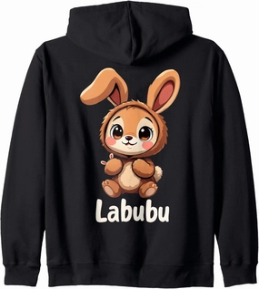 Labubu Cute Brown Bunny Monster Zip Hoodie