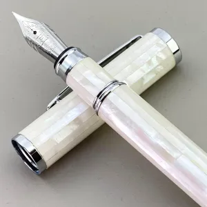 LACHIEVA LUX Mother of Pearl Fountain Pen with German Fine Nib. Luxury Pen for Every Holiday. Premium Writing Gift Set for Men and Women (Pearl White)