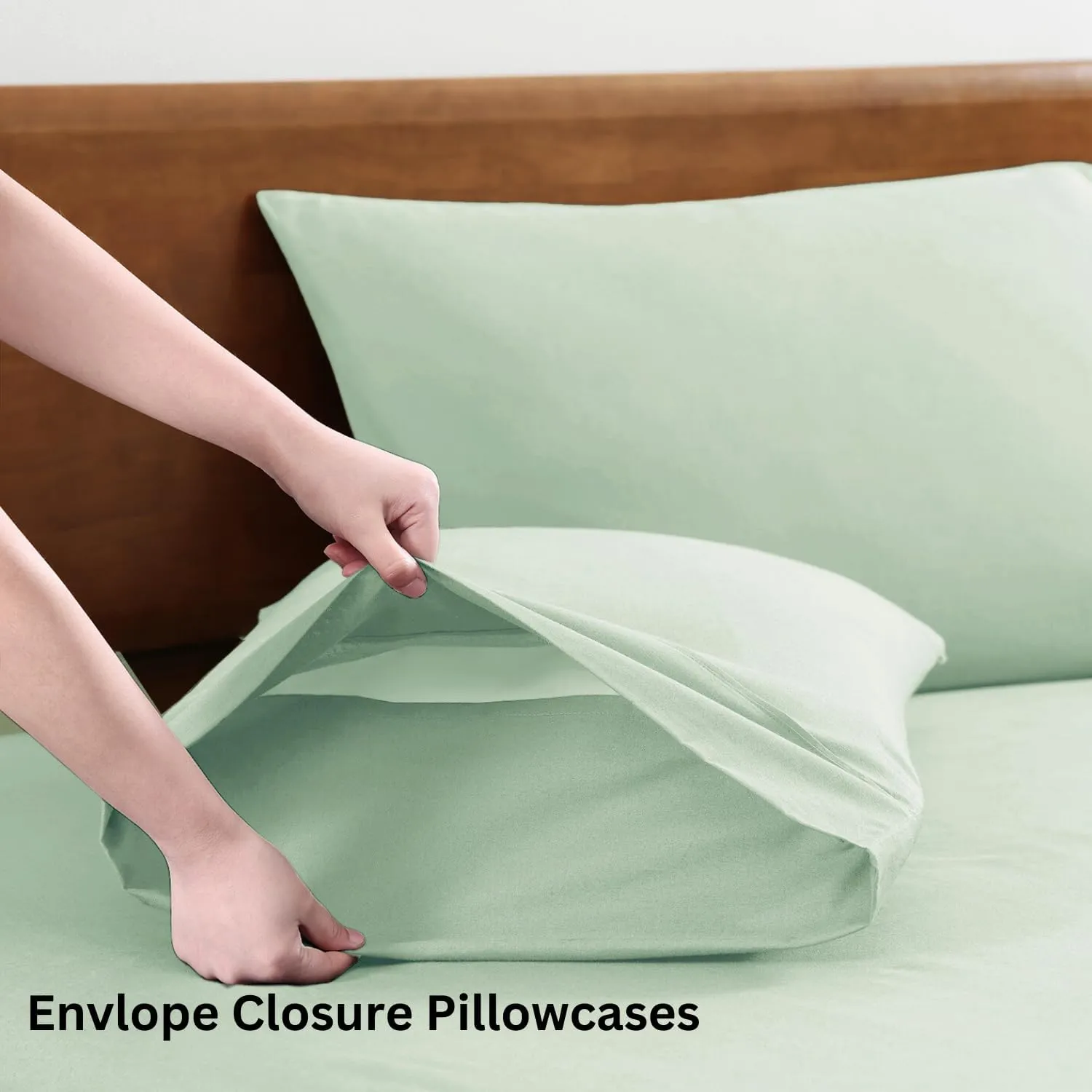 LANE LINEN 100% Organic Cotton Queen Sheets, Fully Elasticized Soft & Comfy Classic Percale Weave, Low Pill Fade Resistant Machine Washable Sheet & Pillowcase Sets, 15" Deep Pocket- Cool Blue