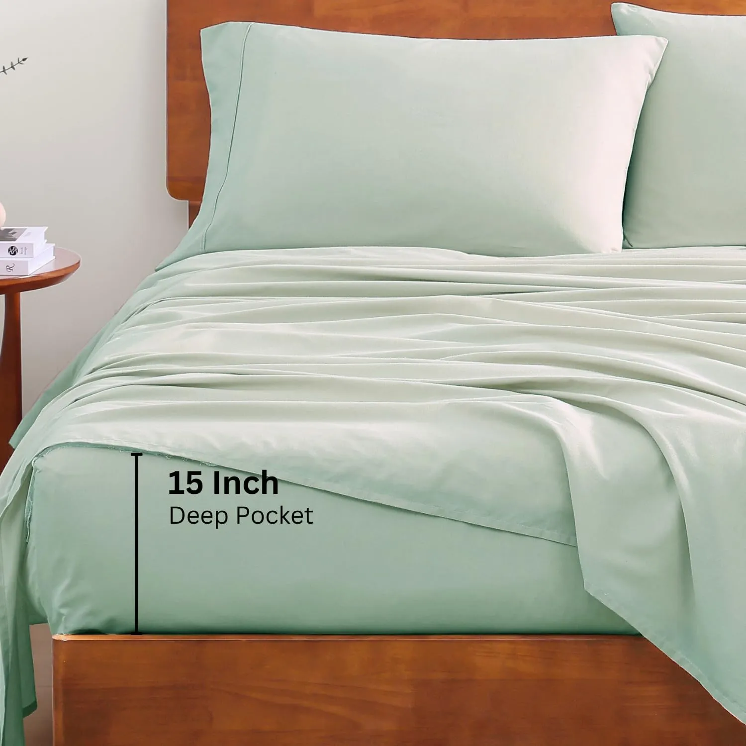 LANE LINEN 100% Organic Cotton Queen Sheets, Fully Elasticized Soft & Comfy Classic Percale Weave, Low Pill Fade Resistant Machine Washable Sheet & Pillowcase Sets, 15" Deep Pocket- Cool Blue