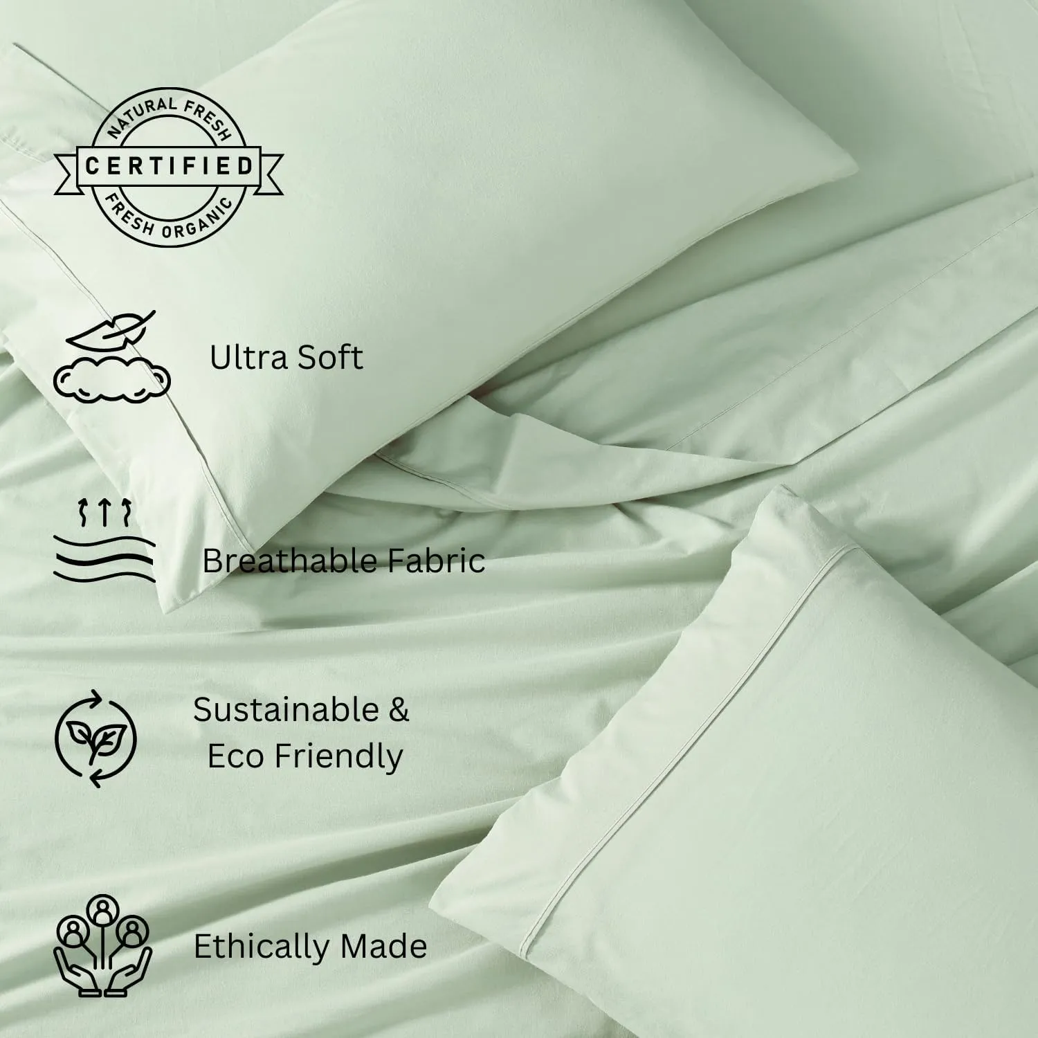 LANE LINEN 100% Organic Cotton Queen Sheets, Fully Elasticized Soft & Comfy Classic Percale Weave, Low Pill Fade Resistant Machine Washable Sheet & Pillowcase Sets, 15" Deep Pocket- Cool Blue